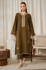 IZEL-2PC DHANAK EMBROIDERED SHIRT WITH DHANAK EMBROIDERED SLEEVES-ADR-15078