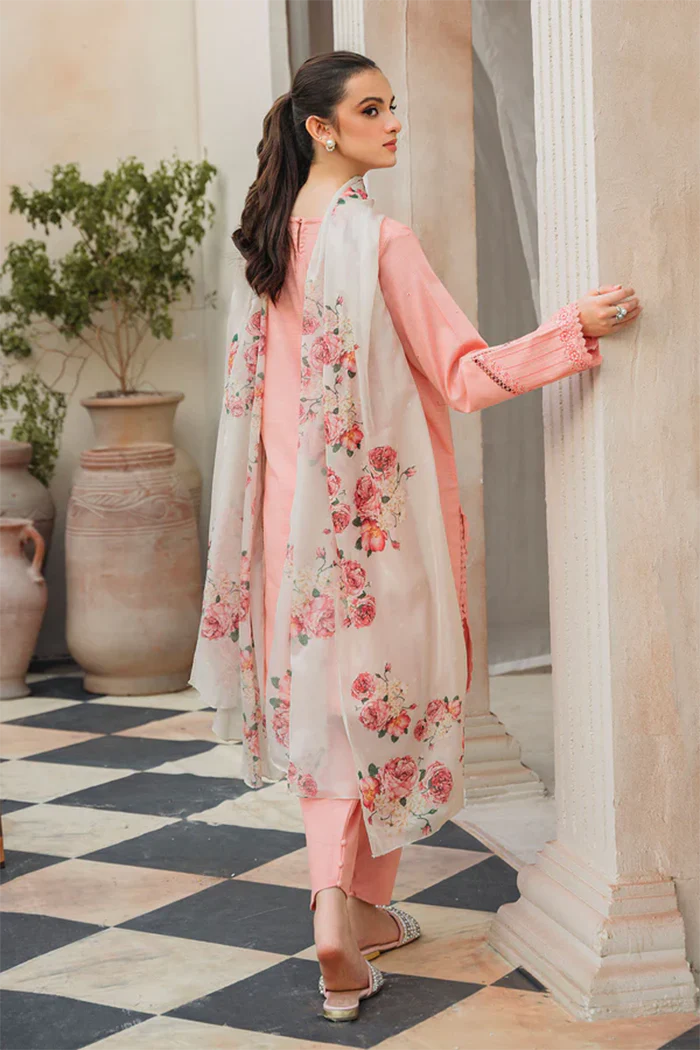 ZIVA - 3PC DHANAK EMBROIDERED SHIRT WITH COUTURE WOOL PTRINTED SHAWL & TROUSER-ADR-3409