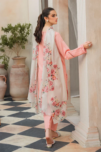 ZIVA - 3PC DHANAK EMBROIDERED SHIRT WITH COUTURE WOOL PTRINTED SHAWL & TROUSER-ADR-3409