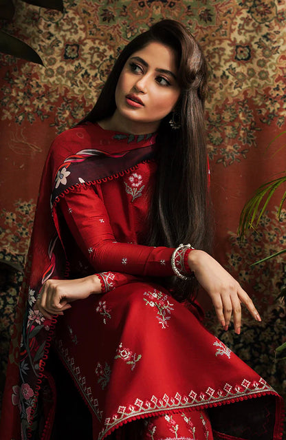 SERAN-3PC LAWN EMBROIDERED SHIRT WITH MONARK PRINT DUPATTA & EMB TROUSER-ADR-3646