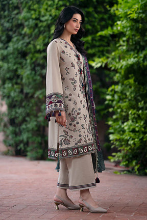 JAZMIN-3PC DHANAK EMBROIDRED SHIRT WITH WOOL PRINT SHAWL AND TROUSER-ADR-3315