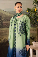 NUREH-3PC SHAMOZE SILK PRINTED EMB SHIRT WITH SOFT SILK PRINTED EMB DUPATTA AND TROUSER-ADR-1736