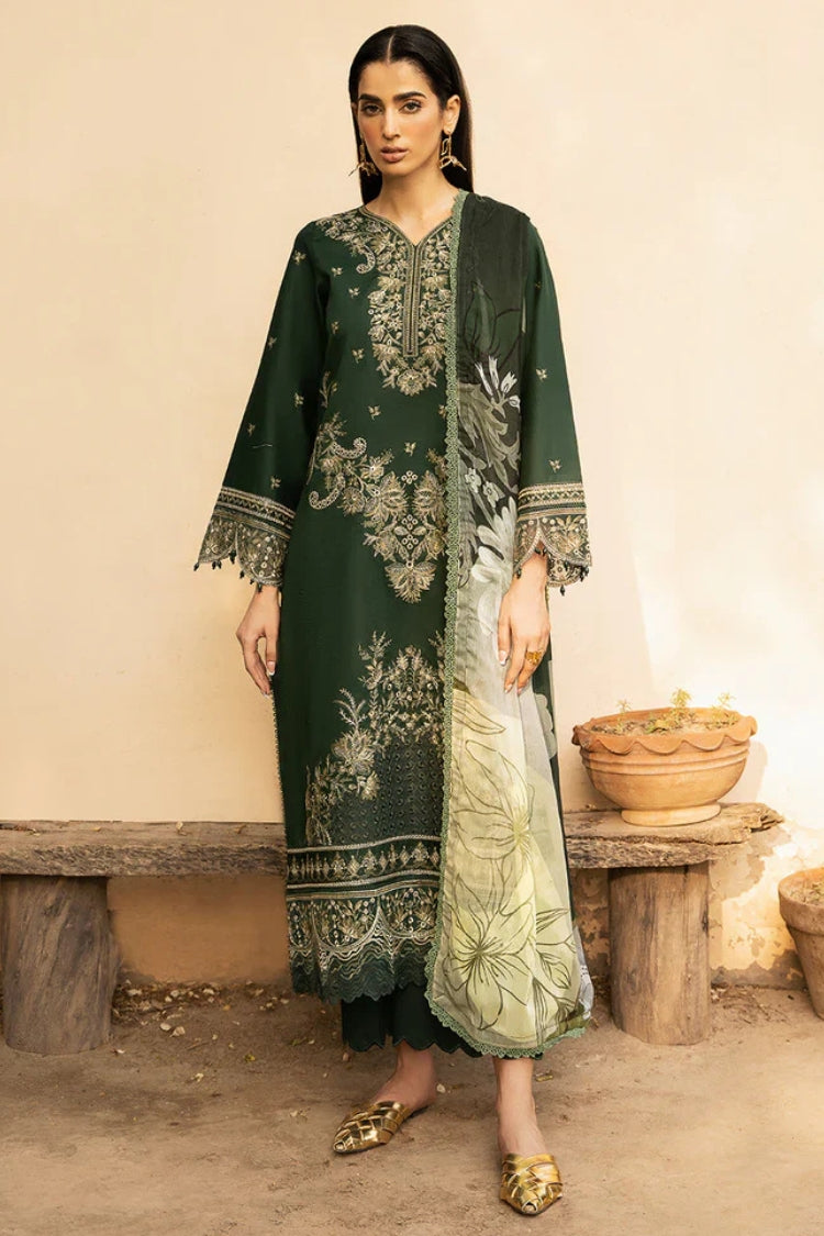 IZEL-3PC LAWN EMBROIDERED SHIRT WITH CHIFFOON PRINT DUPATTA AND EMB TROUSER-ADR-4628
