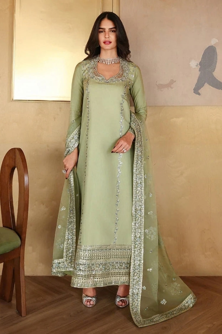 MUSHQ-3PC-RAW SILK HAND EMB EMBELLISHED SHIRT WITH SOFT SILK EMB DUPATTA AND RAW SILK TROUSER-ADR-5152