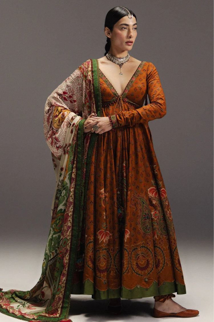 ZARA SHAH JAHAN-3PC DIGITAL PRINTED FROCK WITH SILK PRINTED DUPATTA & DYED TROUSER-ADR-062