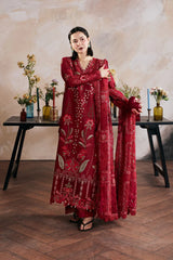 MARYAM HUSSAIN-3PC LAWN HEAVY EMBROIDERED SHIRT WITH KHADDI NET EMB DUPATTA AND TROUSER-ADR-4898