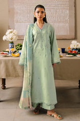 IZEL-3PC LAWN EMBROIDERED SHIRT WITH CHIFFON PRINT DUPATTA AND EMB TROUSER-ADR-4825