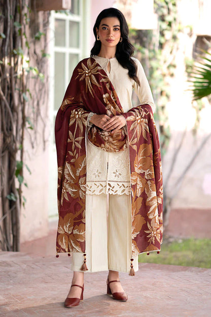 JAZMIN- 3PC DHANAK EMBROIDERED SHIRT WITH WOOL PRINT SHAWL AND TROUSER-ADR-3320-B