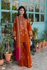 SAPPHIRE-3PC DHANAK EMBROIDERED SHIRT WITH DHANAK EMBROIDERED SHAWL AND EMB TROUSER-ADR-5236