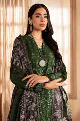 NUREH-3PC DHANAK EMBROIDERED SHIRT WITH COURTRAI PRINTED SHAWL & TROUSER-ADR-4324