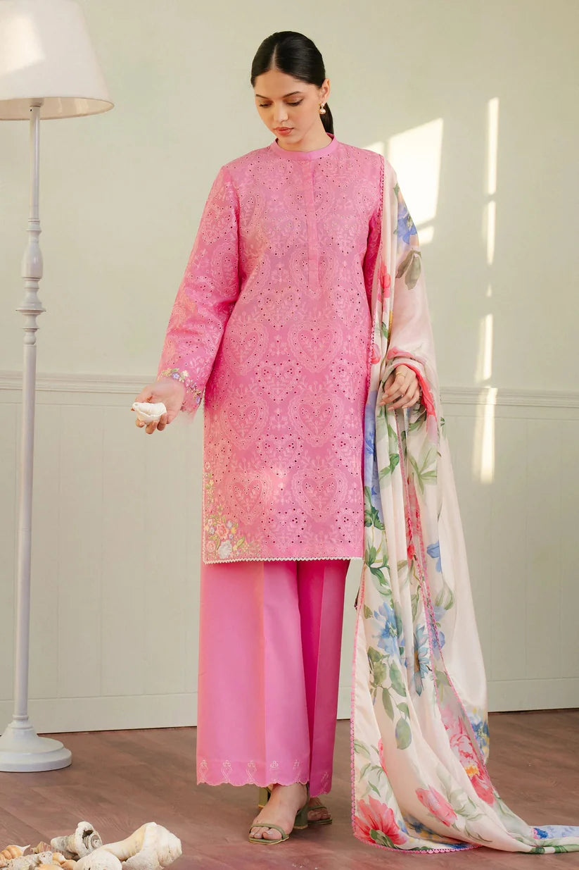 ZARA SHAH JAHAN - 3PC LAWN EMBROIDERED SHIRT WITH MONARK PRINTED DUPATTA AND TROUSER-ADR-