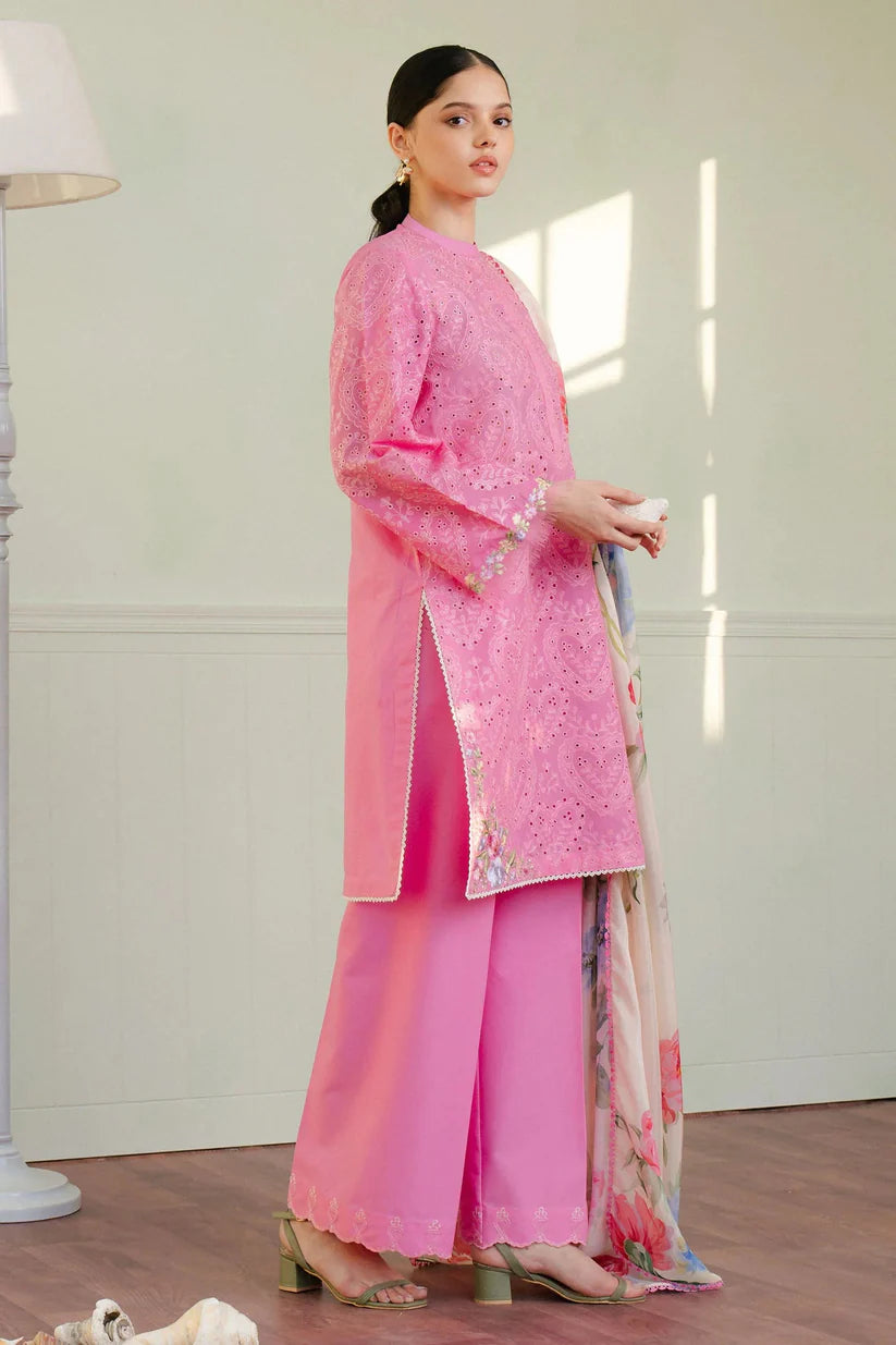 ZARA SHAH JAHAN - 3PC LAWN EMBROIDERED SHIRT WITH MONARK PRINTED DUPATTA AND TROUSER-ADR-