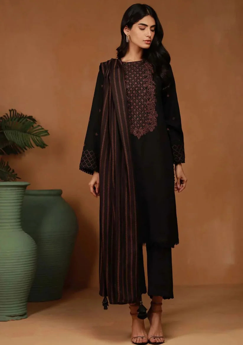 ZARASHAHJAHAN- 3PC DHANAK EMBROIDERED SHIRT WITH WOOL PRINT SHAWL & TROUSER-ADR-3118