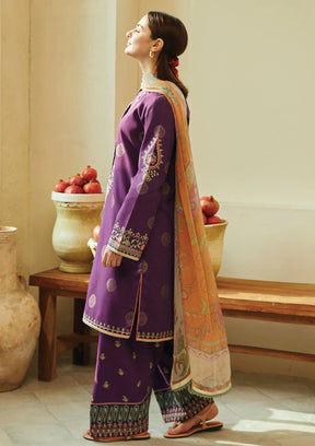 ZARA SHAHJAHAN- 3PC LAWN EMBROIDERED SHIRT WITH BAMBER CHIFFON PRINT DUPATTA-ADR-2740-PLUM