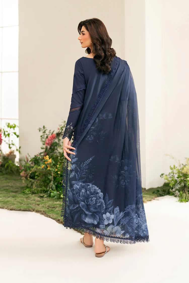 IZNIK-3PC DHANAK CHIKAN EMBROIDERED SHIRT WITH COURTRAI PRINTED SHAWL AND EMB TROUSER-ADR-4132