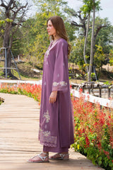 GARNET-3PC LAWN EMBROIDERED SHIRT WITH CHIFFON PRINTED DUPATTA AND TROUSER-ADR-4861