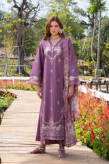 GARNET-3PC LAWN EMBROIDERED SHIRT WITH CHIFFON PRINTED DUPATTA AND TROUSER-ADR-4861
