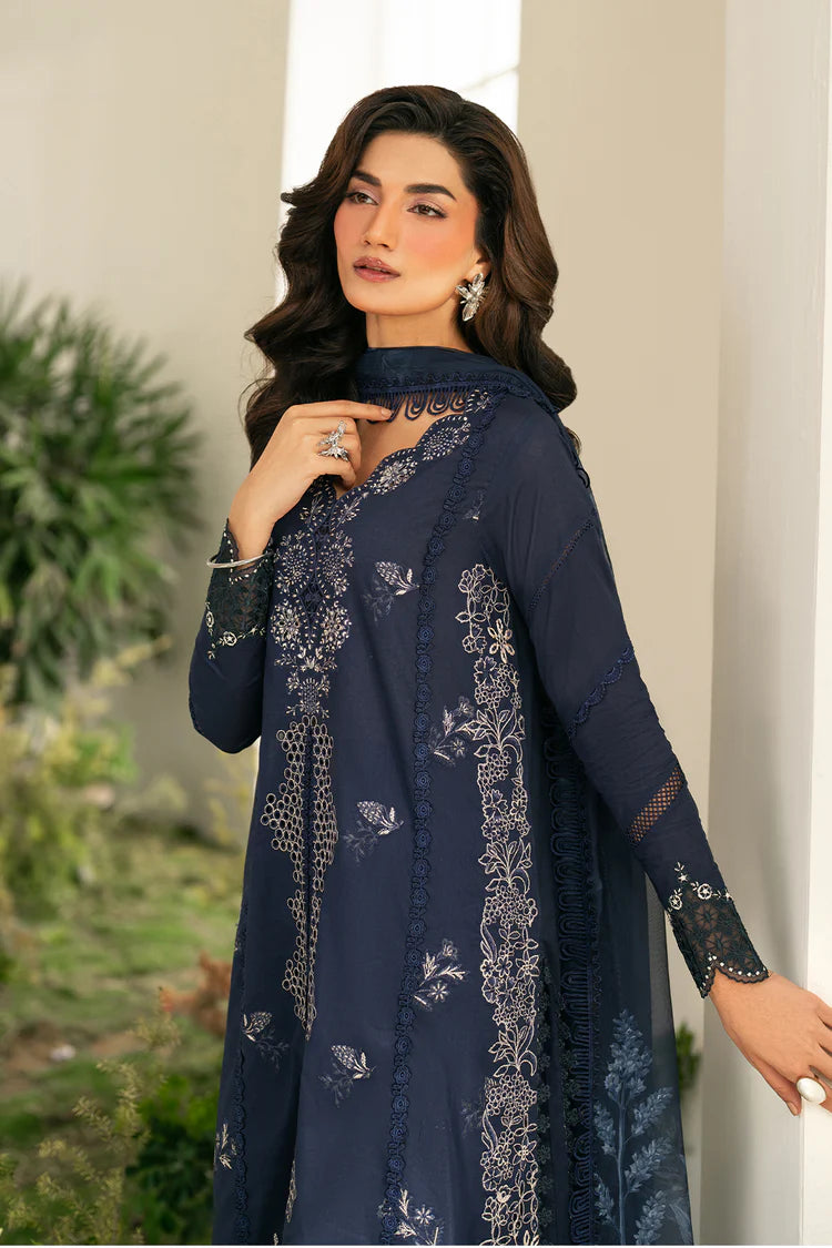 IZNIK-3PC DHANAK CHIKAN EMBROIDERED SHIRT WITH COURTRAI PRINTED SHAWL AND EMB TROUSER-ADR-4132