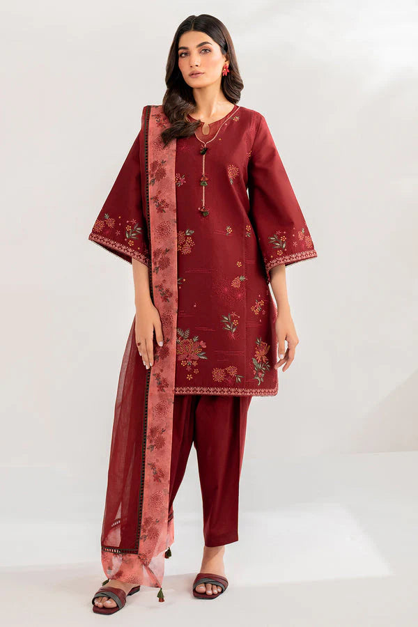 JAZMIN-3PC LAWN EMBROIDERED SHIRT WITH ORGANZA PRINT DUPATTA & TROUSER -ADR- 2892