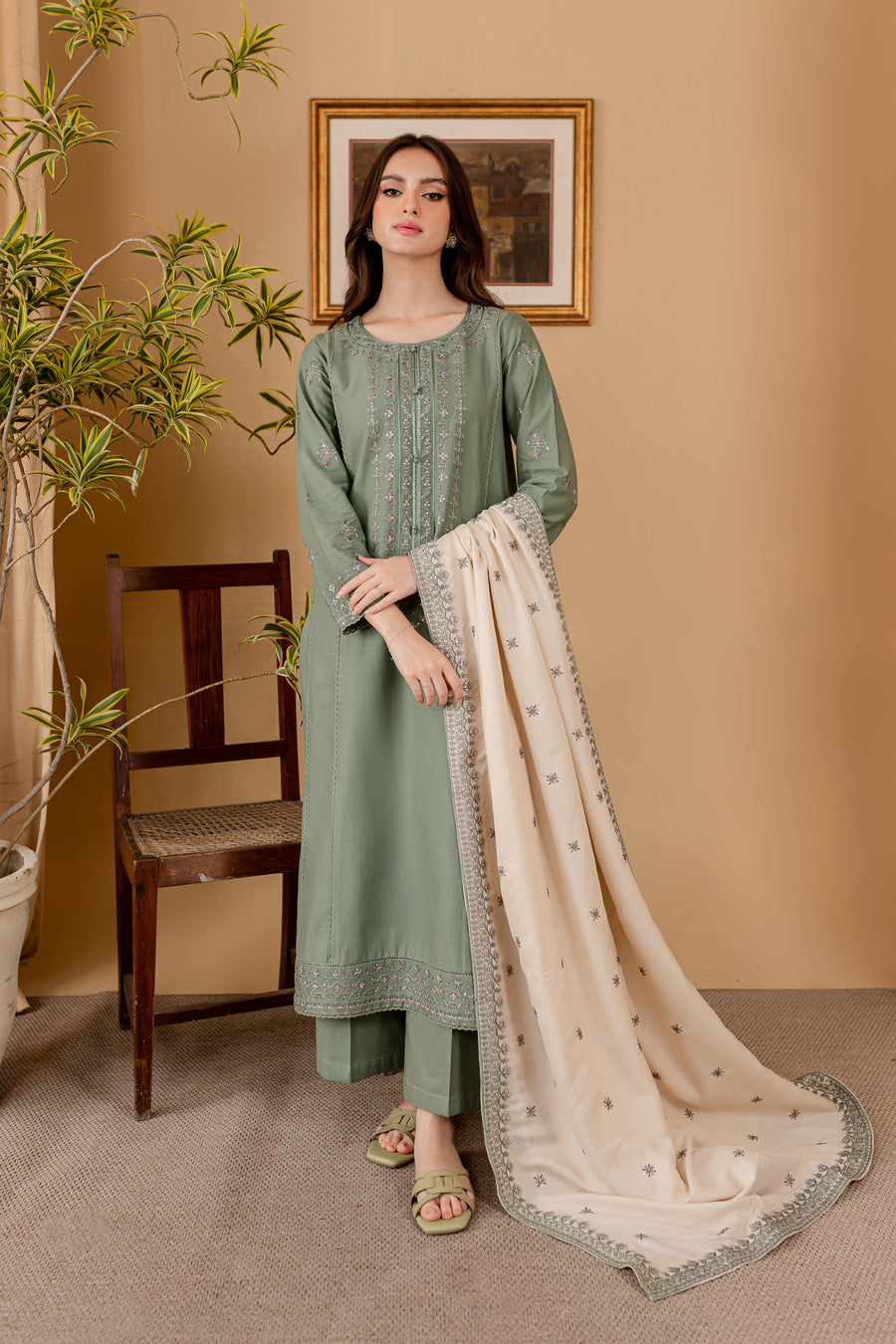 JAZMIN - 3PC LAWN EMBROIDERED SHIRT WITH LAWN EMBROIDERED DUPATTA AND LAWN TROUSER-ADR-3501