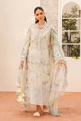 BAROQUE-3PC LAWN PRINTED EMB SHIRT WITH SILK PRINTED DUPATTA AND TROUSER-ADR-050