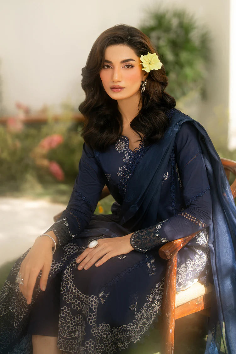 IZNIK-3PC DHANAK CHIKAN EMBROIDERED SHIRT WITH COURTRAI PRINTED SHAWL AND EMB TROUSER-ADR-4132