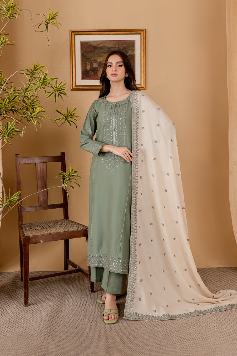 JAZMIN - 3PC LAWN EMBROIDERED SHIRT WITH LAWN EMBROIDERED DUPATTA AND LAWN TROUSER-ADR-3501