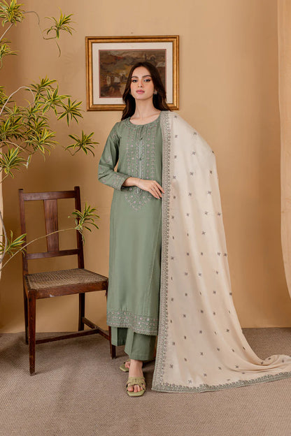 BATIK-3PC DHANAK EMBROIDERED SHIRT WITH DHANAK EMBROIDERED SHAWL AND TROUSER-ADR-4112