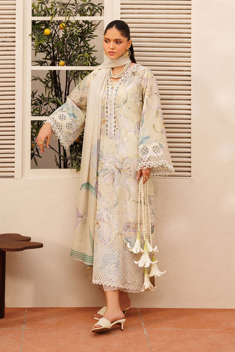 BAROQUE-3PC LAWN PRINTED EMB SHIRT WITH SILK PRINTED DUPATTA AND TROUSER-ADR-050