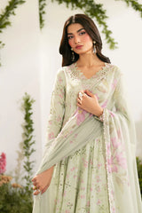 IZNIK-3PC LAWN PRINTED EMB FROCK WITH SILK PRINTED DUPATTA AND TROUSER-ADR-011