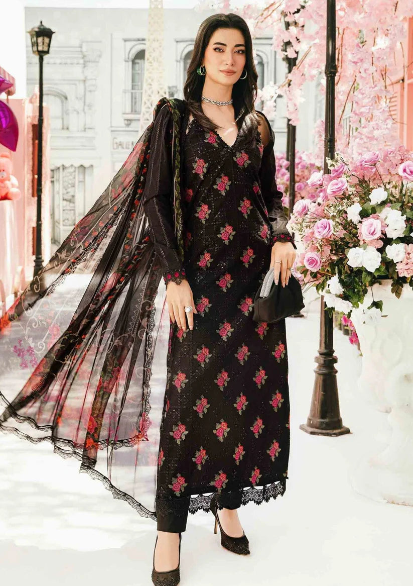 MARIA B-3PC LAWN EMBROIDERED SHIRT WITH MONARK PRINT DUPATTA & TROUSER-ADR-3775