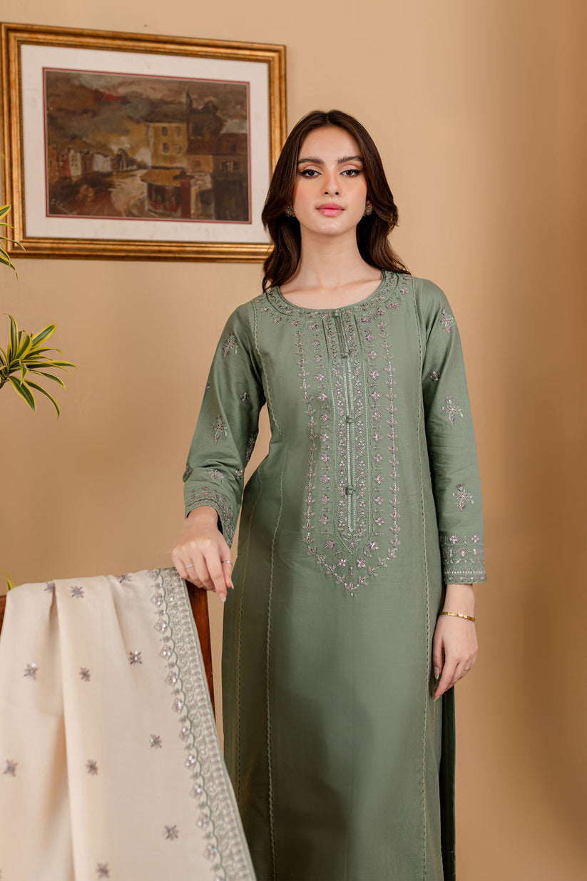 SHIRT WITH DHANAK SEQUENCE EMBROIDERED DUPATTA AND LAWN TROUSER-ADR-3139