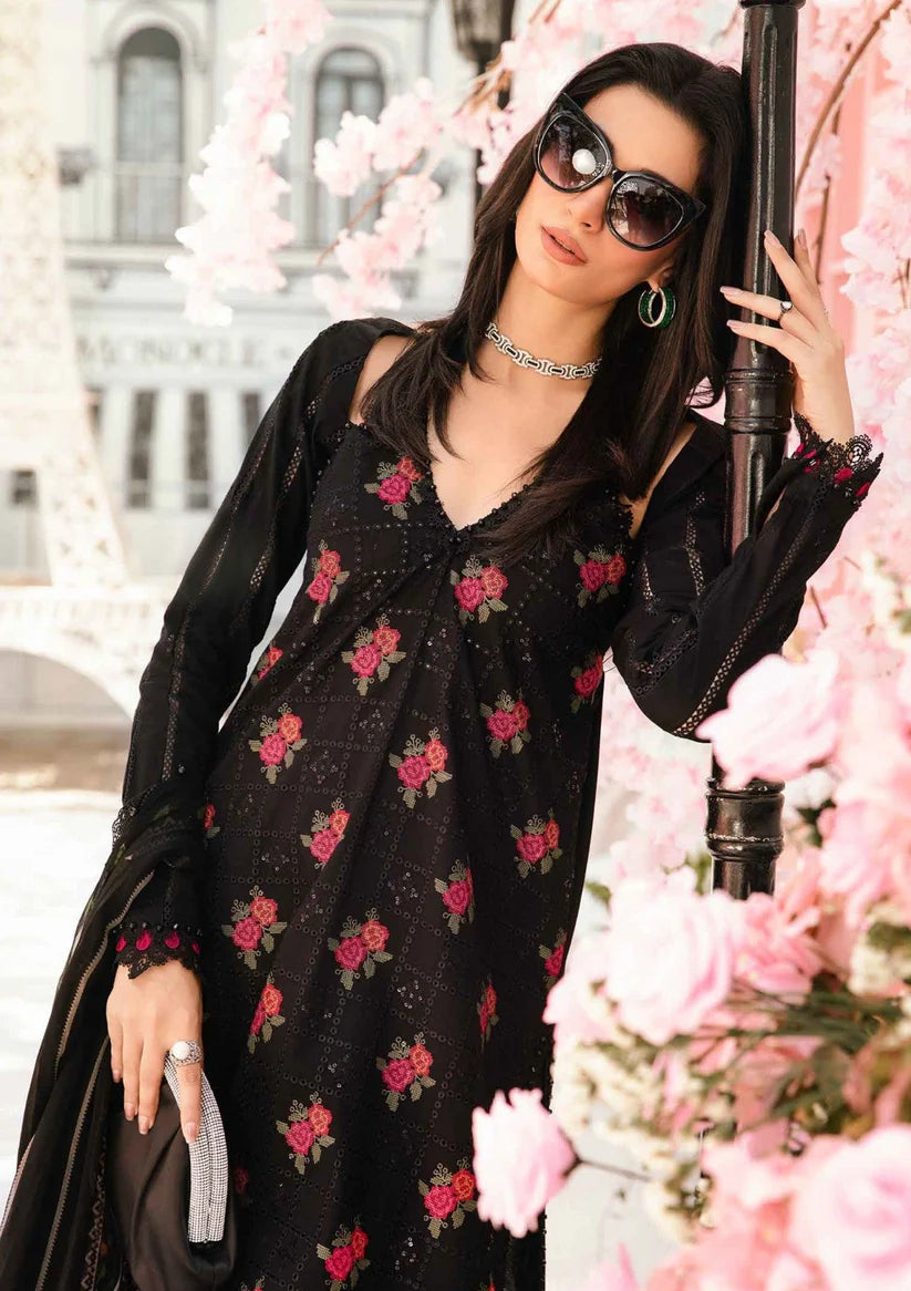 MARIA B-3PC LAWN EMBROIDERED SHIRT WITH MONARK PRINT DUPATTA & TROUSER-ADR-3775