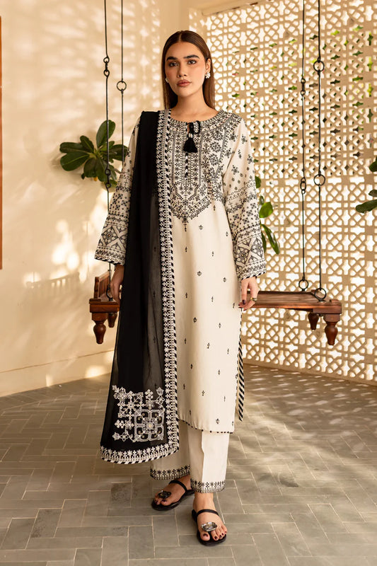 BATIK-3PC DHANAK EMBROIDERED SHIRT WITH CHIFFON EMBROIDERED DUPATTA AND EMB TROUSER-ADR-4104