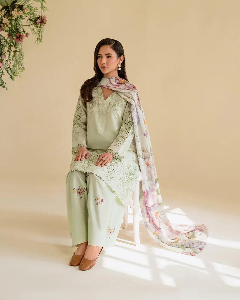 IZNIK - 3PC LAWN EMBROIDERED SHIRT WITH MONARK PRINTED DUPATTA AND TROUSER-ADR-3764
