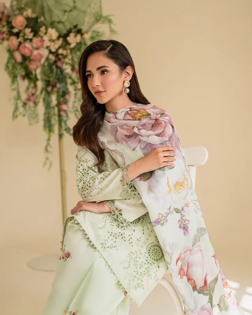 IZNIK - 3PC LAWN EMBROIDERED SHIRT WITH MONARK PRINTED DUPATTA AND TROUSER-ADR-3764