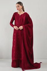 ZAIB-3PC DHANAK EMBROIDERED SHIRT WITH DHANAK EMBROIDERED SHAWL AND TROUSER-ADR-5271