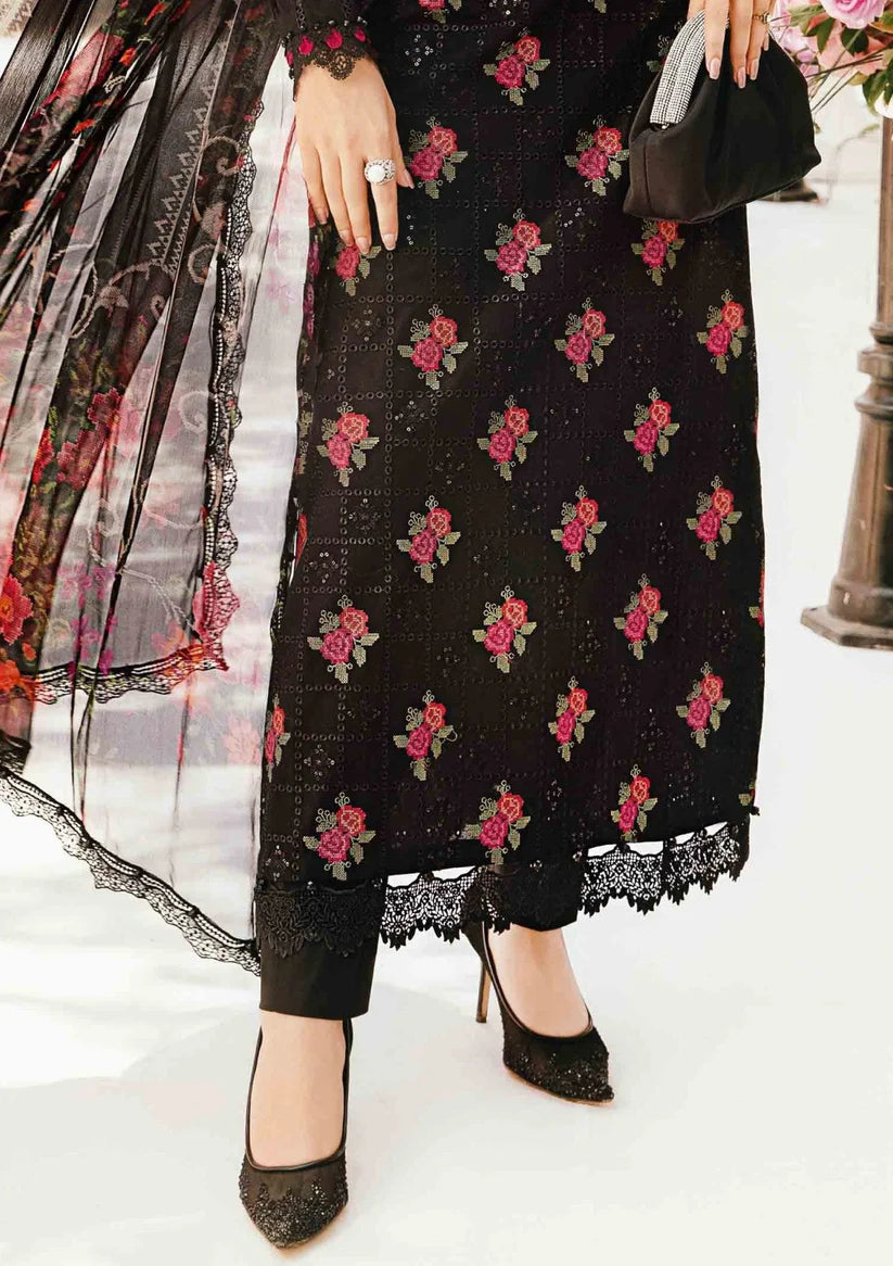 MARIA B-3PC LAWN EMBROIDERED SHIRT WITH MONARK PRINT DUPATTA & TROUSER-ADR-3775