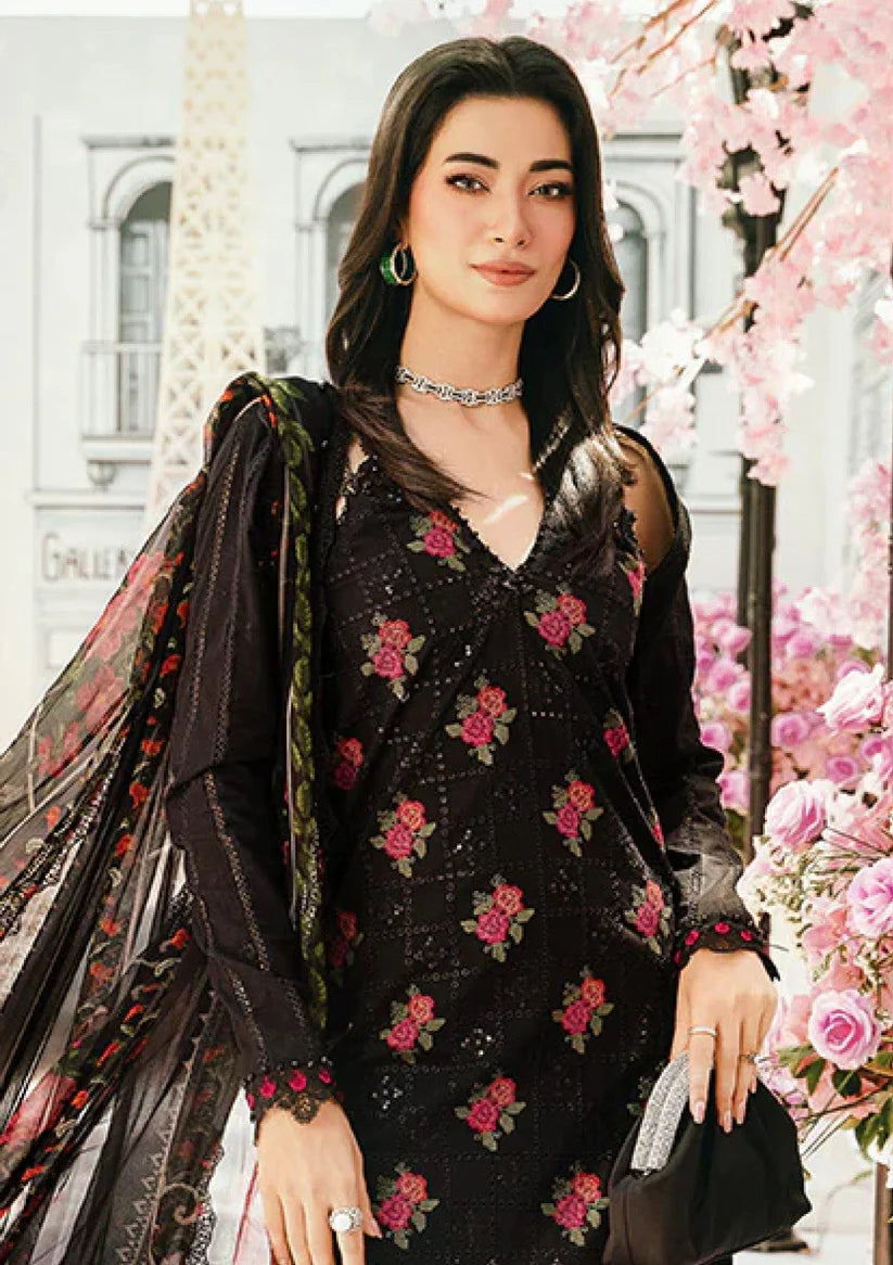 MARIA B-3PC LAWN EMBROIDERED SHIRT WITH MONARK PRINT DUPATTA & TROUSER-ADR-3775