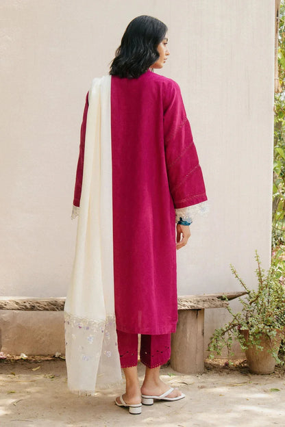 ZARASHAHJAHAN-3PC DHANAK EMBROIDERED SHIRT WITH COTTON NET EMBROIDERED DUPATTA AND TROUSER-ADR-4216