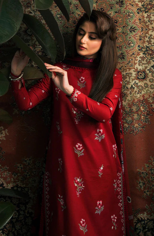 SERAN-3PC LAWN EMBROIDERED SHIRT WITH MONARK PRINT DUPATTA & EMB TROUSER-ADR-3646