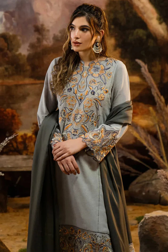 NATASHA KAMAL - 3PC DHANAK EMBROIDERED SHIRT WITH WOOL PRINT SHAWL AND TROUSER-ADR-1219