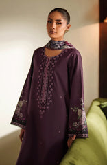 SERAN-3PC DHANAK EMBROIDERED SHIRT WITH COURTRAI PRINTED SHAWL & TROUSER-ADR-4317