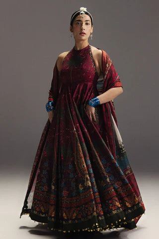 ZARA SHAH JAHAN-3PC DIGITAL PRINTED FROCK WITH SILK PRINTED DUPATTA & DYED TROUSER-ADR-