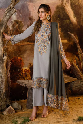 NATASHA KAMAL - 3PC DHANAK EMBROIDERED SHIRT WITH WOOL PRINT SHAWL AND TROUSER-ADR-1219