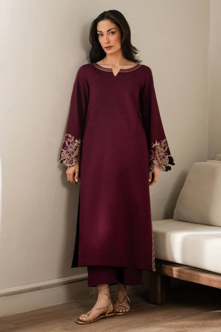 IZEL-2PC DHANAK EMBROIDERED SHIRT WITH DHANAK EMBROIDERED SLEEVES-ADR-15074