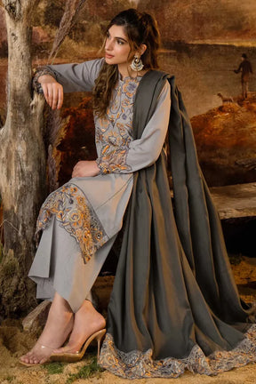 NATASHA KAMAL - 3PC DHANAK EMBROIDERED SHIRT WITH WOOL PRINT SHAWL AND TROUSER-ADR-1219