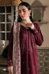 NUREH-3PC DHANAK EMBROIDERED SHIRT WITH DHANAK EMBROIDERED SHAWL AND TROUSER-ADR-4375