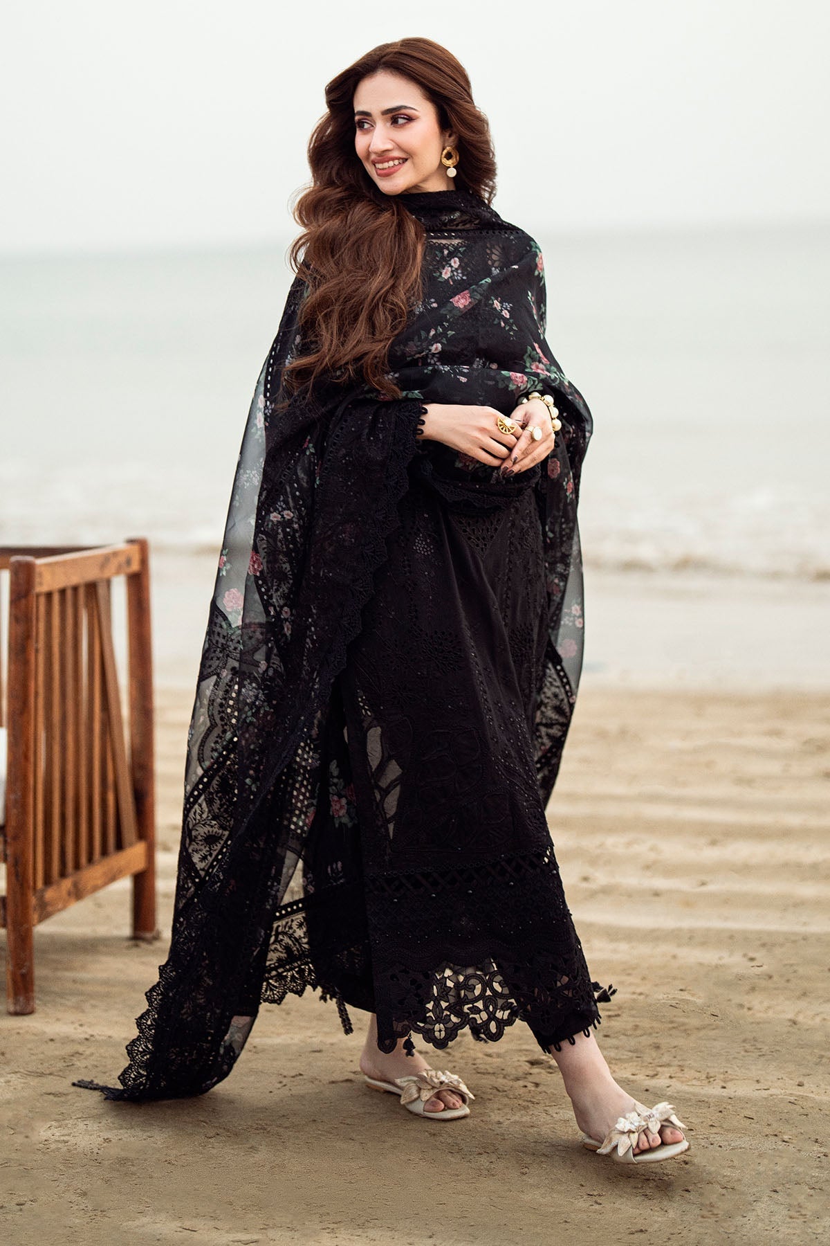 NUREH-3PC LAWN CHIKENKARI LASER EMBROIDERED SHIRT WITH ORGANZA EMBROIDERED PRINT DUPATTA-3667-EID FESTIVE
