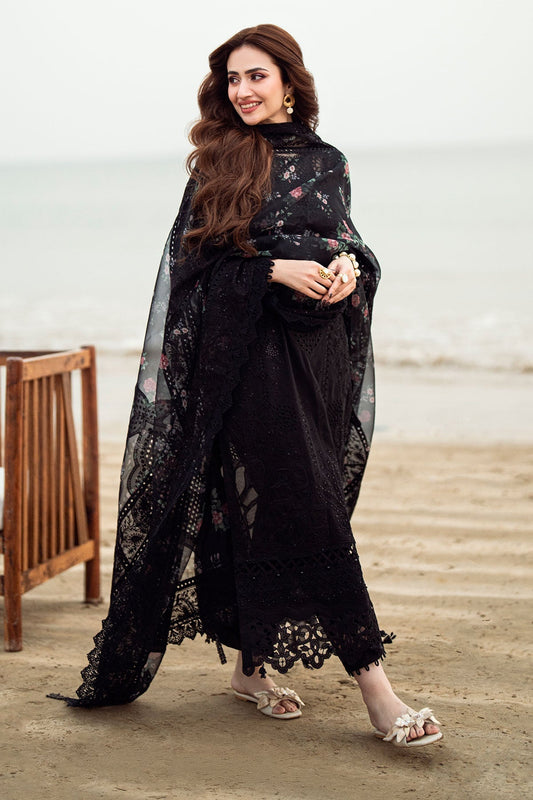 NUREH-3PC LAWN CHIKENKARI LASER EMBROIDERED SHIRT WITH ORGANZA EMBROIDERED PRINT DUPATTA-3667-EID FESTIVE